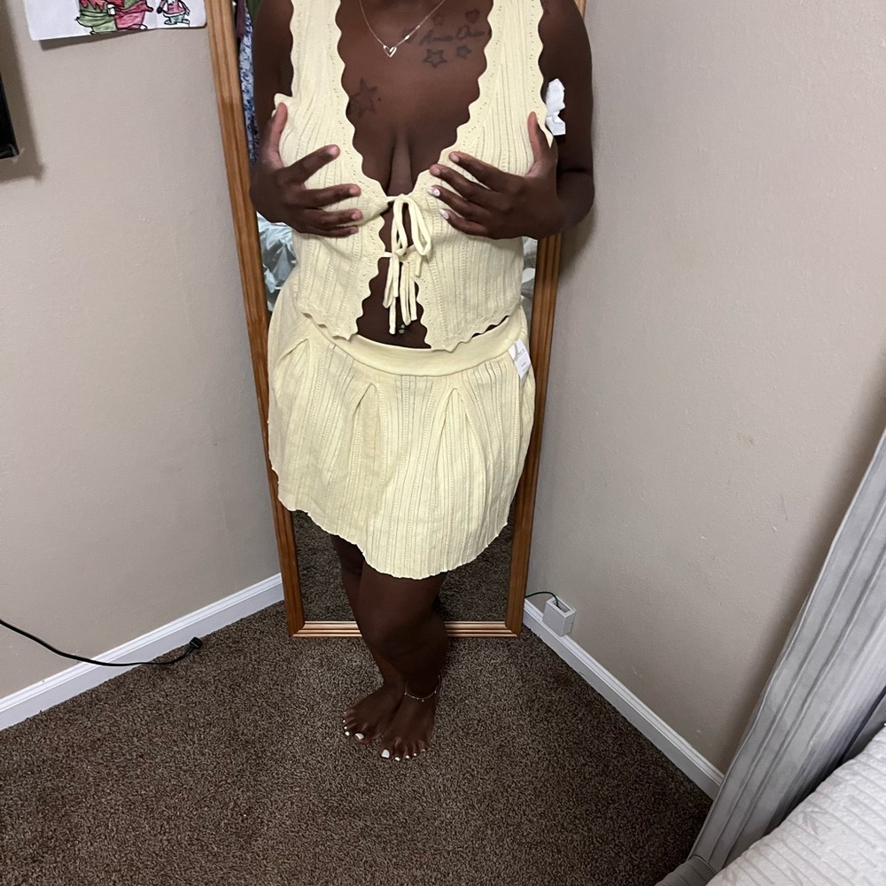 T.J.Maxx Cream Mini Skirt & Open Tie Top